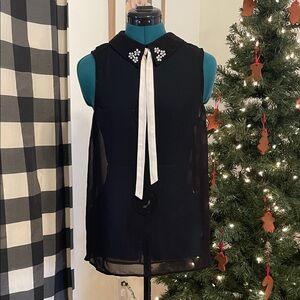 Willow & Clay Black Sheer Sleeveless Top with Embellished Collar Size Small
